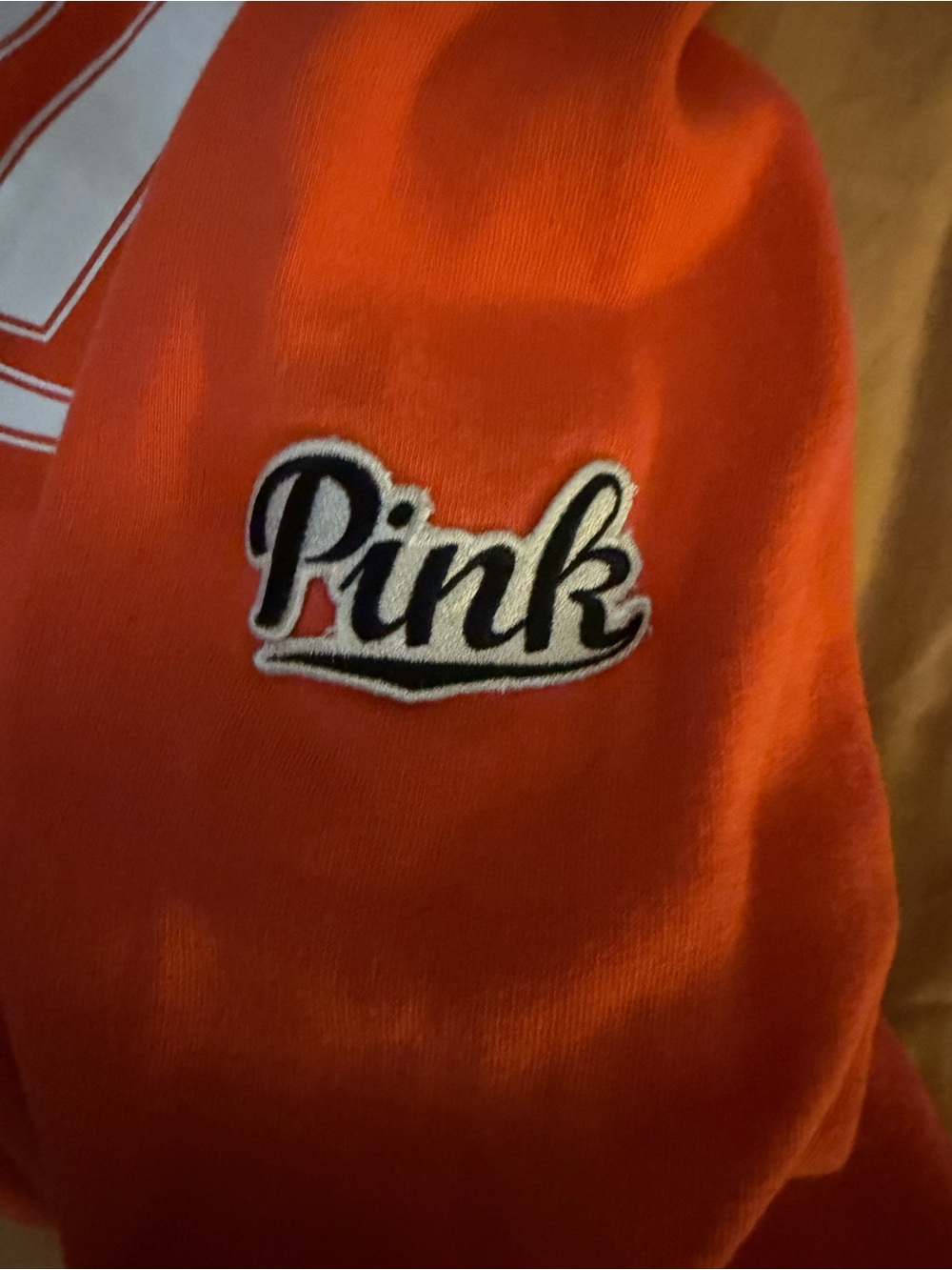 PINK Victoria's Secret Bright Orange Half-Zip Hoodie with White Logo - Picture 4 of 4